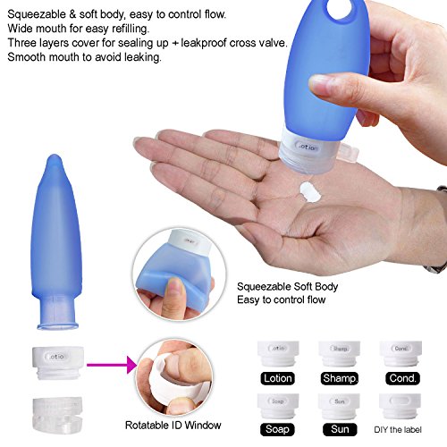 FantasyDay 11 Pack Gift Set Leak-proof Travel Bottle Set, Silicone Cosmetic Containers Set Inlcudes Cream Jar, Foldable Cup, Toothbrush Cover and Silicone Cleaning Brush - Perfect Travel Toiletry Bag