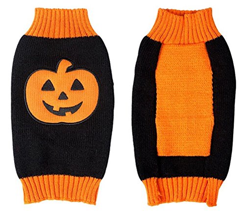 MaruPet New Year Doggie Ribbed Two-leg Sweater Knitwear Turtleneck Halloween Pumpkin Printed Christmas Cotton Vest Top for Teddy, Chihuahua, Shih Tzu, Yorkshire Terriers, Golden Retriever Orange XXL