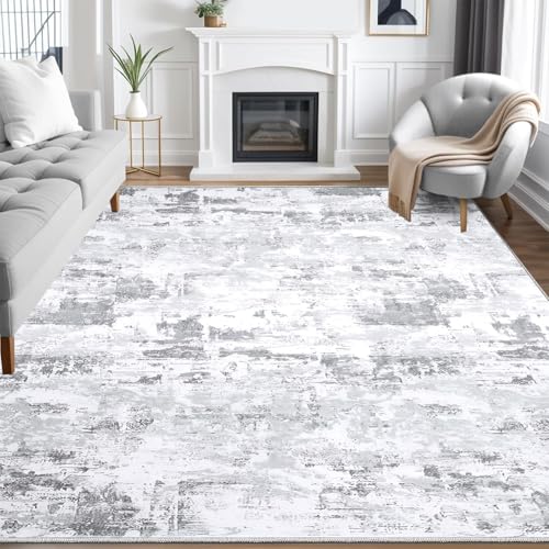 Heifgott Faux Wool Low Pile Rug Washable 160x230cm Stain Resistant Soft Living Room Bedroom Carpet Kitchen Laundry Non Slip Modern Abstract Carpet Soft Rug Classic Pattern Indoor Rug Easy Clean-Grey