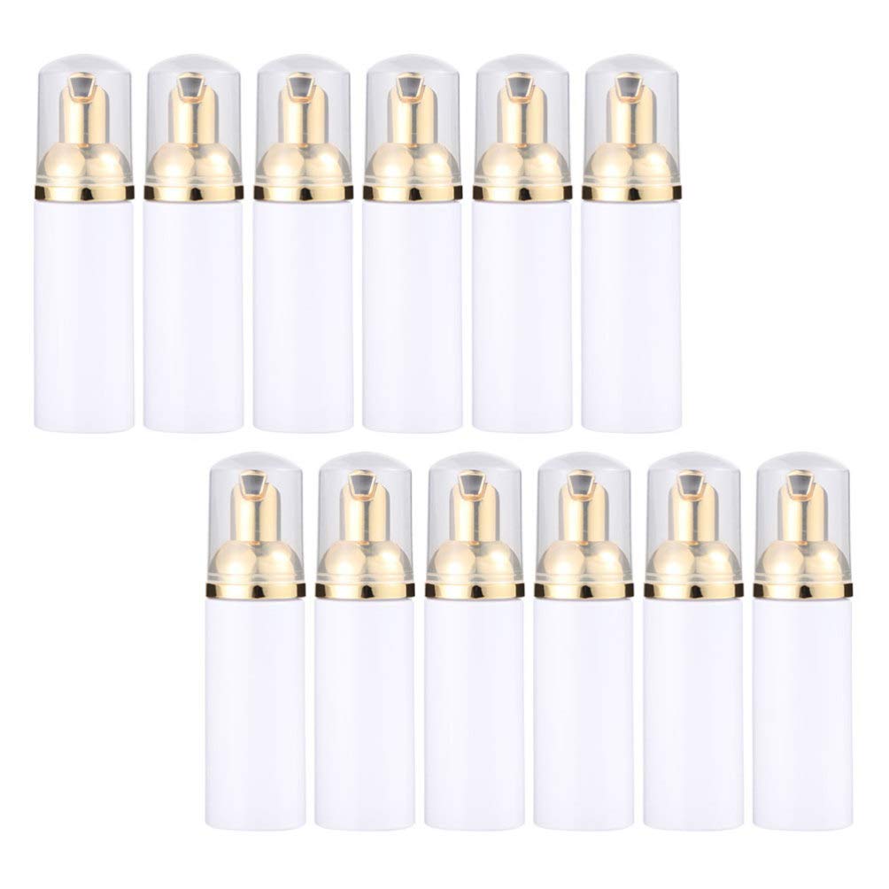 FRCOLOR 12pcs Plastic Foam Dispenser Bottle Empty Mini Foaming Pump Bottles Travel Cosmetics Refillable Containers for Shampoo Facial Cleanser Lotion (Golden)