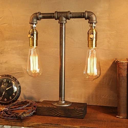 Dual Dimming Industrial Steampunk table pipe lamp with Classic Edison bulb and