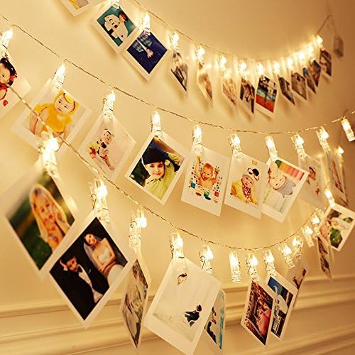 LED Photo Clip String Lights, Dgtal 13Ft 20 Clips 3AA Batteries Powered (not included) Fairy Twinkle Lights for Chritsmas /Parties / Festivals Decor for Hanging Photos, Cards and Artwork (Warm White)