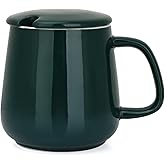 VOBAGA 15oz Ceramic Coffee Mug with Lid and Flat-Bottom, Morning Coffee Mug for Daily Use Warming Coffee & Tea (Green)