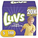 Diapers Size 5, 148 Count - Luvs Ultra Leakguards Disposable Baby Diapers, ONE MONTH SUPPLY (Packaging May Vary)