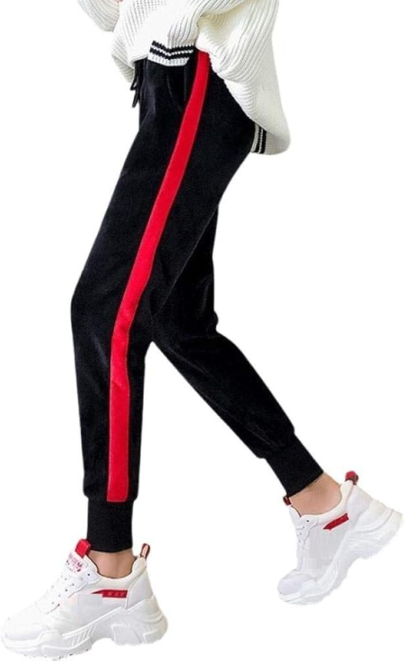 Womens Sweatpants and Winter Women Pants Warm Red Striped Pants Long