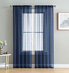 HLC.ME Navy Blue Sheer Voile Window Treatment Rod