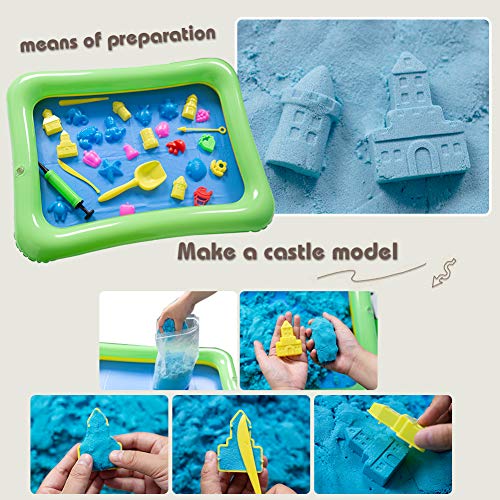 3 otters Play Sand and Sand Molds Kit, 4 Lbs Magic Sand Play Sand Beach Mold Kit Play Sand Set with 45 Pcs Sand Molds and 1 Sand Tray