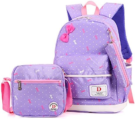 XRDY 3PCS Cute Princess Kids School Backpacks for Girls Book Bags and Pencil Case (purple)