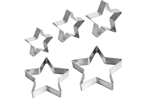 5PCS Star Cookie Cutter Set - Stainless Steel Star Shaped Cookie Cutters - 5 Sizes Biscuit Fondant Cake Pastry Cutter for DIY