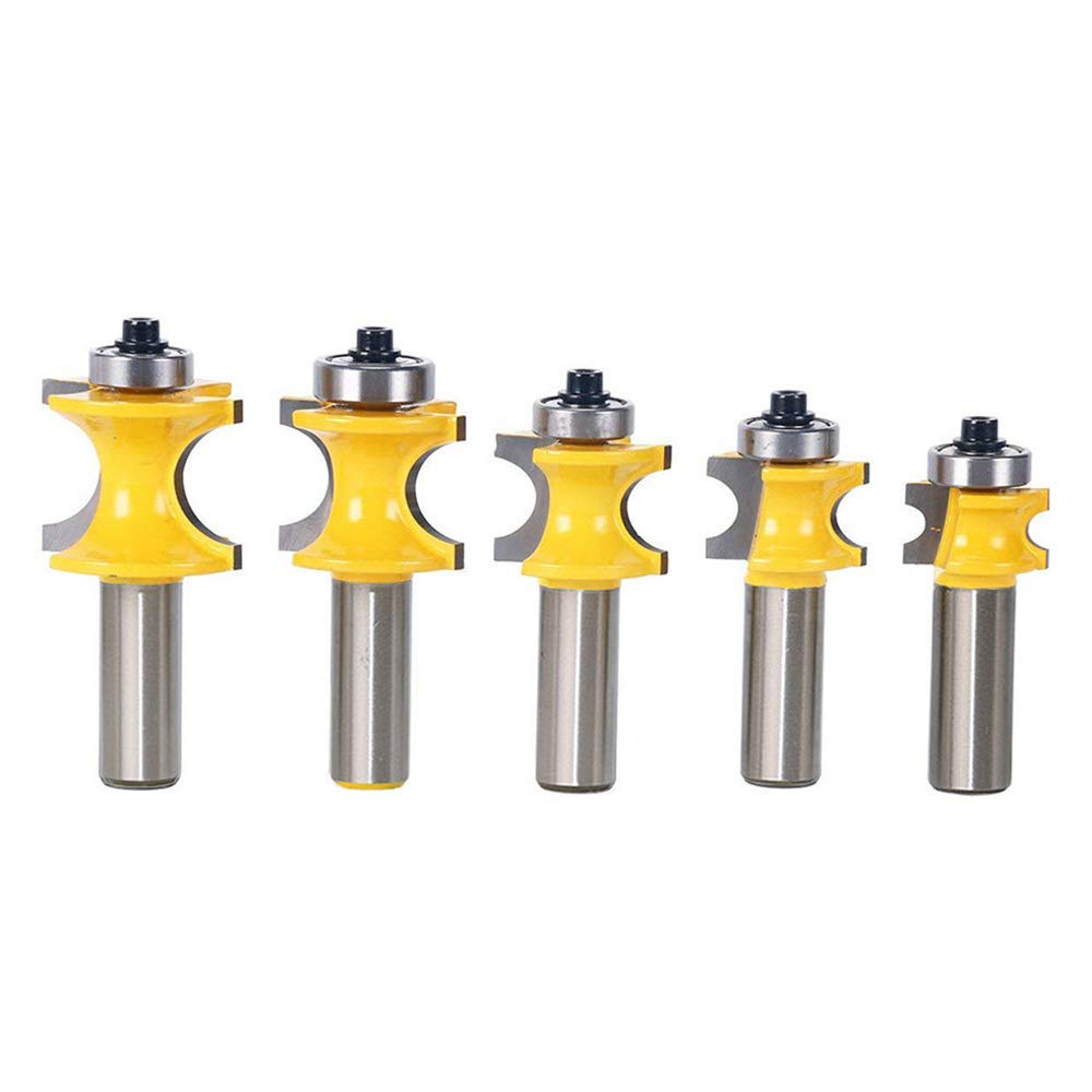 Bestgle 5pcs 1/2" Shank Half Round Bullnose Router Bits Set 1/8" 3/16" 1/4" 5/16" 3/8" Radius Woodworking Milling Cutter Tool