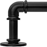 WORLD RODS Black Curtain Rods 18 to 88 Inch, Industrial Curtain Rods,Adjustable Length,1 in Diameter Pipe,Wall or Ceiling Mounted,for Bedroom and Living Room(Black 18” to 88”)
