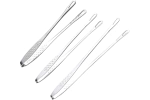 Luxshiny 3pcs Stainless Steel Korean BBQ Tongs Set, 8"/10"/12" Non-Slip Thickened Steak Grilling Clamps