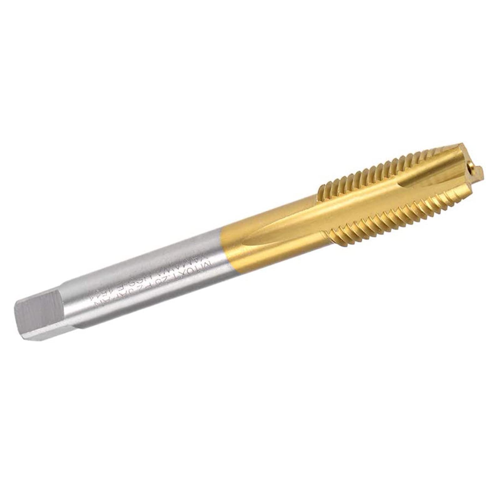 TA-VIGOR M10 x 1.25mm Spiral Point Plug Thread Tap, Thread Milling Tap with H2 Tolerance 3 Flutes Ground Threads, HSS Titanium Coated (Round Shank with Square End)