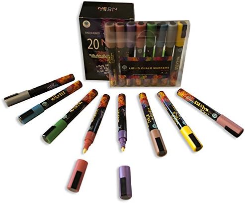 Ono Liquid Chalk Markers (28 Pcs) Reversible Tip Neon (20 Pcs) + Metallic (8 Pcs) Colors for Chalkboards, Whiteboards, Window Panes and Glass Surfaces, Erasable Water-Based Non-Toxic Liquid Pens.