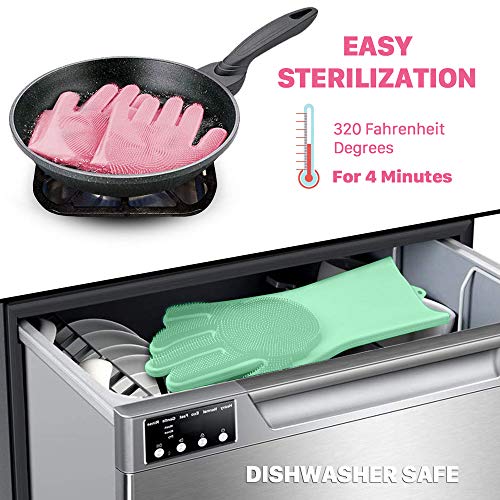 image for NIROLLE Reusable Silicone Dishwashing Gloves, 3 Pairs of Rubber Scrubb