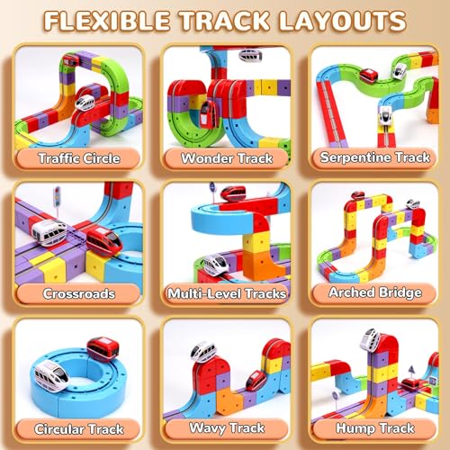 Last Page® Magnetic Electric Train Set for Kids 3–8, Modular 3D Tracks with Gravity-Defying Motorized, STEM Building Toy for Creative Learning, Electric Set Gift for Boys and Girls (121)