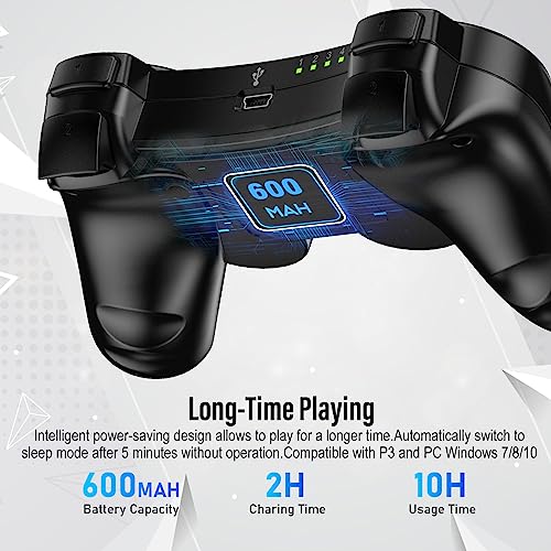 Diswoe PS3 Controller, 2 Pack Wireless Controller for PS3, Wireless Bluetooth Controller with Dual Vibration, Gyro Axis, Rechargeable PS3 Gamepad Joystick with 2 Charging Cables