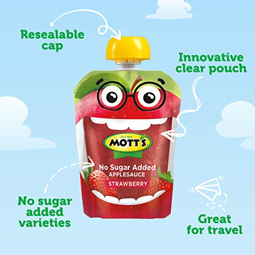 Mott's No Sugar Added Strawberry Applesauce,Clear Pouch,Perfect for on