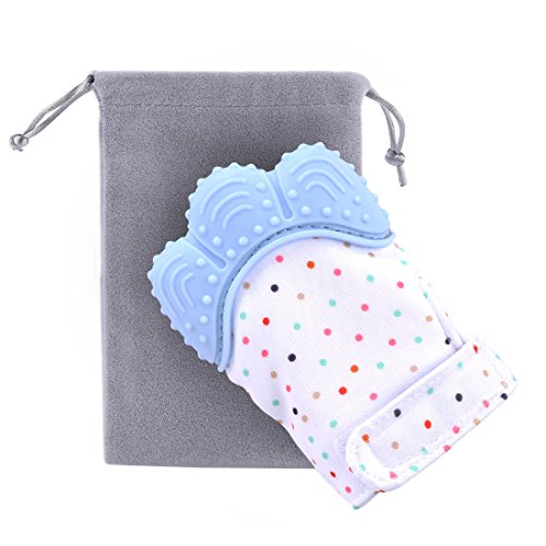Teething Mitten, Petforu 2pcs Baby Self-soothing Teether Crawling Protective Gloves for Toddlers FDA Approved BPA Free (Blue) - Thumbnail 7