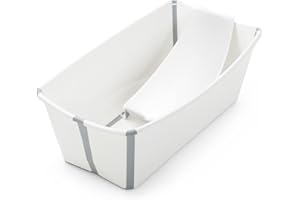 Stokke Flexi Bath Bundle, White - Foldable Baby Bathtub + Newborn Support - Durable & Easy to Store - Convenient to Use at Home or Traveling - Best for Newborns & Babies Up to 48 Months