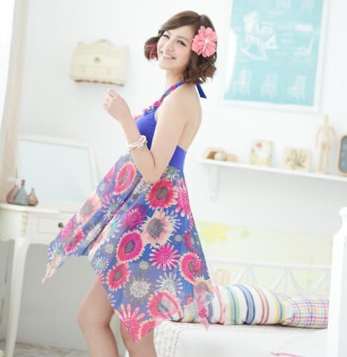 Amazon 大きいサイズ 水着 レディース 体系カバー 花柄 フラワー 水着 ワンピース Xl ブルー系 ワンピース 通販