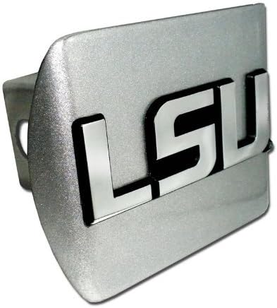 LSU Tigers "Brushed Silver with Chrome "LSU" Emblem" NCAA College Sports Trailer Hitch Cover Fits 2 Inch Auto Car Truck Receiver