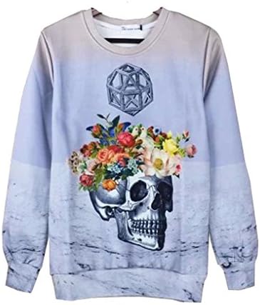 FSLP Unisex Galaxy Print Roll Neck Pullover Sweatshirt (Skull Flowers)