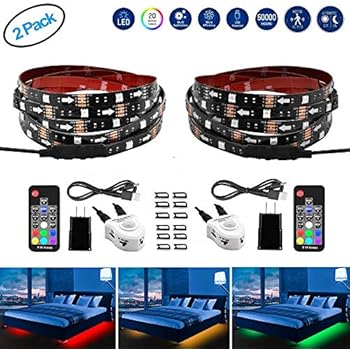 LEHOU Under Bed Light Motion Activated Illumination RGB Color Include Warm Color Automatic Staircase Lighting LED Strip Sensor Night Light for Bathroom,Wardrobe,Kitchen - 2m/6.56ft x 2