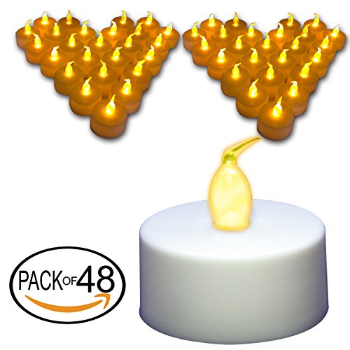 Flameless LED Candles,ANKO Realistic Flickering Effect Tea Light, Long Lasting Battery and Warm Light for Seasonal Decorations, Parties, Celebrations, Special Events and More. (PACK OF 48)