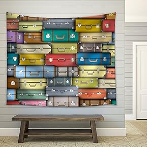 Vector - Background of Colored Suitcases - Fabric Wall Tapestry Home Decor - 51x60 inches
