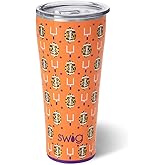 Swig Life 32oz Insulated Tumbler, Travel Coffee Tumbler with Lid, Cup Holder Friendly Travel Coffee Mug, Stainless Steel with Lid (Touchdown Orange + Purple)
