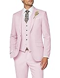 Wangyue Men 3 Piece Suit Pink Suits for Men Dinner