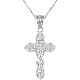 Religious Jewelry .925 Sterling Silver Floral INRI Crucifix Pendant Necklace - Choice of Length