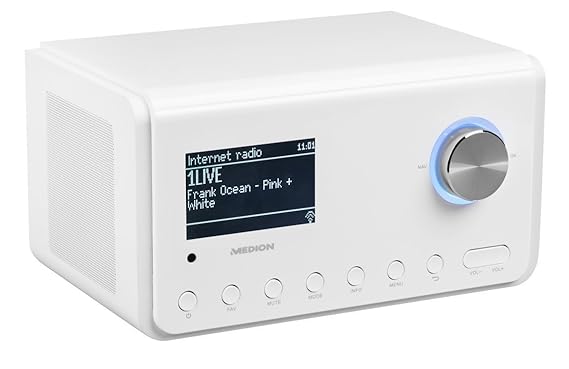 MEDION P85105 MD 87505 WLAN Internet-Radio, DAB+, UKW, WLAN, DLNA, UPNP, 2 x 10W RMS, USB-Anschluss, weiß