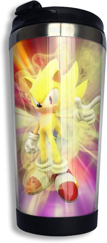 14oz Kids Travel Coffee Cup with Flip Lid - Sonic Vs Metal Sonic Forces Death Battle Poster Double Wall Vacuum Insulated Tumbler Mug - 18/8 Stainless Steel Water Bottle for School Hiking