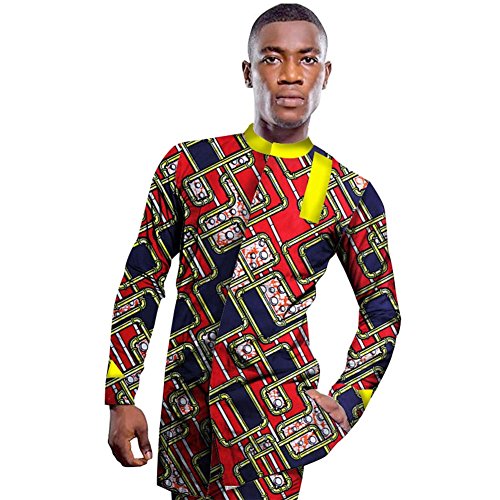 Men 's Blouses Dashikis Shirts Cotton Tops Long Sleeve African Print Bright wyn234