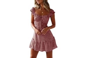 Cicy Bell Women's Summer Ruffle Sleeve Sweetheart Neckline Printing Dress Mini Dress