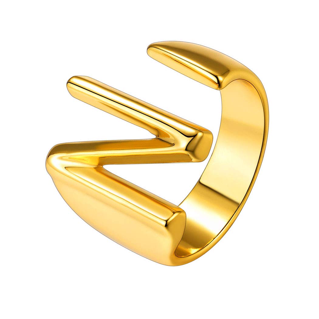 Suplight Women's Statement Rings, A-Z Stacking Initial Letter Ring, Personalized Bold Initial Letter N Adjustable Open Ring, Personalized Rings for Women Gold — image 1