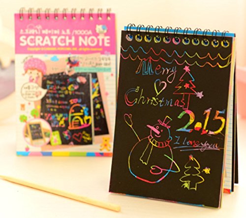 7TECH Premium Scratch & Sketch Art Note Pads - Rainbow Art & Doodle Pad, Mini Size with Assorted Covers, 4" x 5.5", 12 Sheets and 1 Stylus Per Pad - 4 Pack