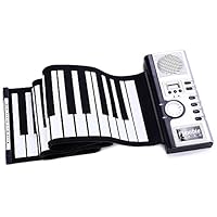 BISOZER-Toy Foldable 61 Keys Flexible Soft Electric Digital Roll Up Keyboard Piano - Electronic Soft Silicone Keyboard Sheet Built-in Speaker Supports USB MIDI Output Music Children Kids Gift