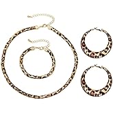 Azusa Sun Leopard Earrings Necklace Bracelet for Women Bohemia Statement Leopard Jewelry Set Prom Party Wedding Cosplay Costume Accessories
