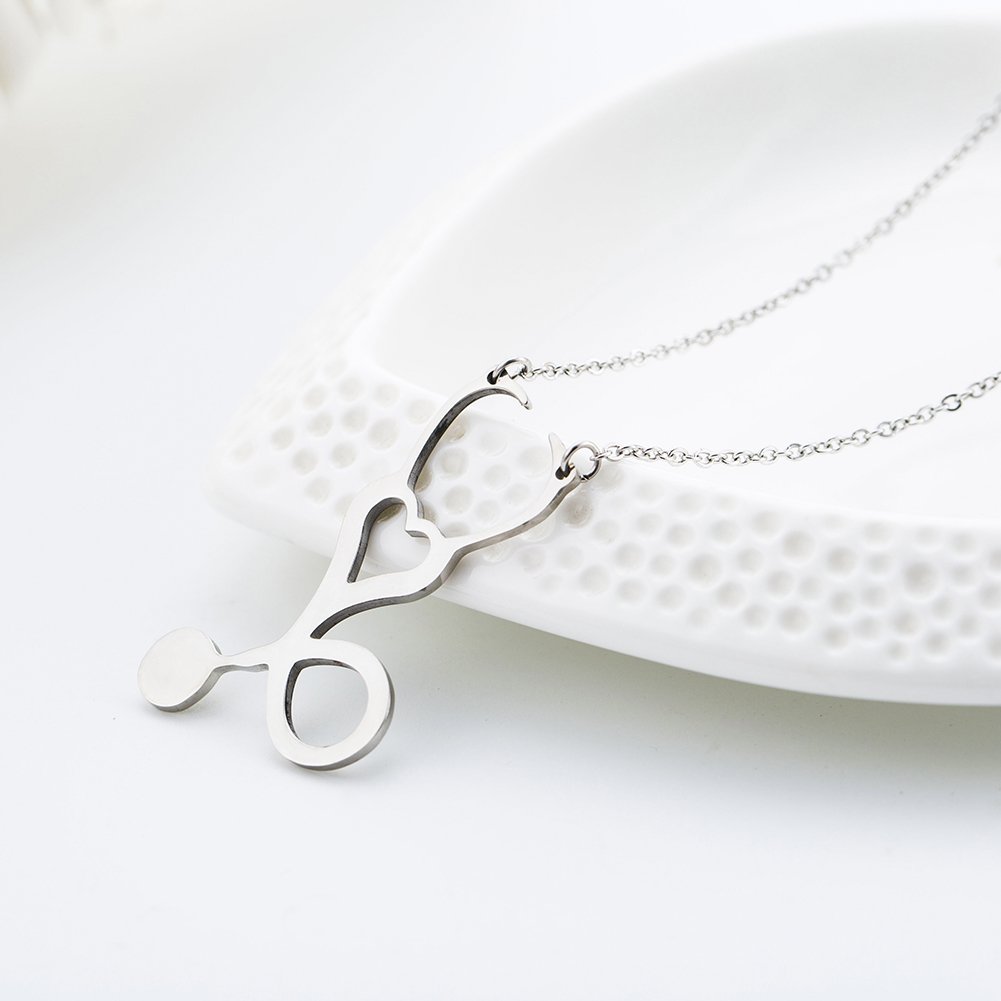 Women Stethoscope Stainless-steel Necklace Special gifts for women/sister (Stethoscope sliver)