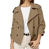 Muchpow Womens Cropped Trench Coat Casual Double Breasted Work Office Short Crop Coats Jacket with Belt