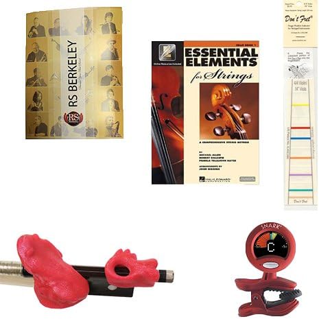 Violin Players Instructional Pack (For 4/4 Violin)- Essential Includes: Pink Bow Hold Buddies, Don't Fret Position Indicator for 4/4 Violin, Folder, Essential Elements Book 1 & Tuner