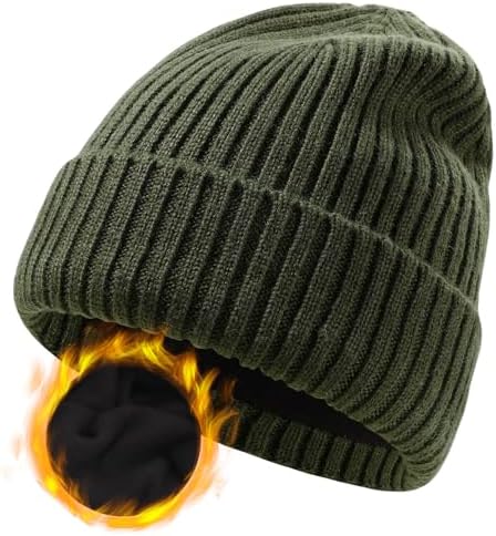 30% Merino Wool Beanie Hats for Men and Women, Thick Thermal Lined