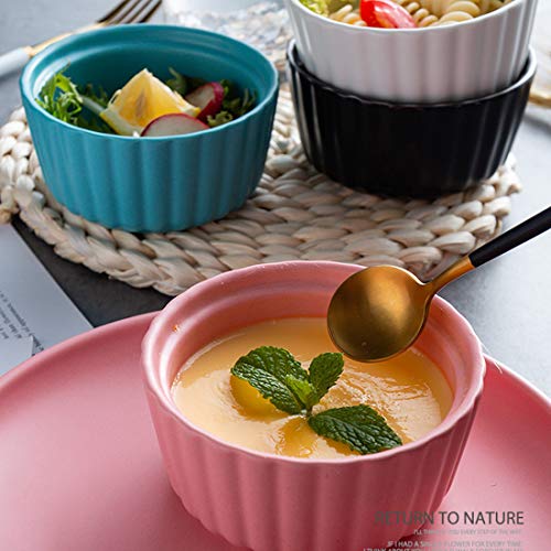 BonNoces 5 Ounce Porcelain Ramekins/Souffle Dishes - Elegant Matte Color Baking Cup for Pudding, Ice Cream and Creme Brulee - Set of 6 (Pink)