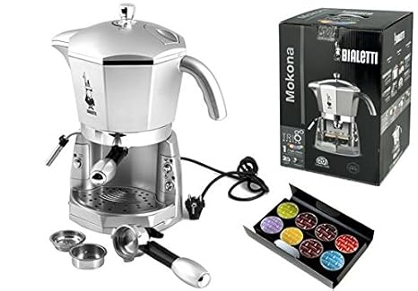 Bialetti Mokona silber Espressosiebträgermaschine mit 3-fach Brühsystem