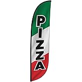 LookOurWay Feather Flag Banner - 12 Feet Tall Advertising Flags for Outdoor Business and Events Promotion - Swooper Flag Only - Food & Restaurant Flags - Pizza Green (10M1200056)
