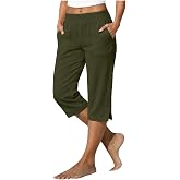 Huneny Capris Pants for Women Casual Straight Leg Linen Pants with Pockets