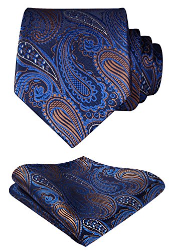 HISDERN Paisley Floral Wedding Tie Handkerchief Woven Classic Men